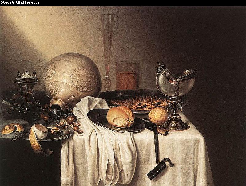 BOELEMA DE STOMME, Maerten Still-Life with a Bearded Man Crock and a Nautilus Shell Cup